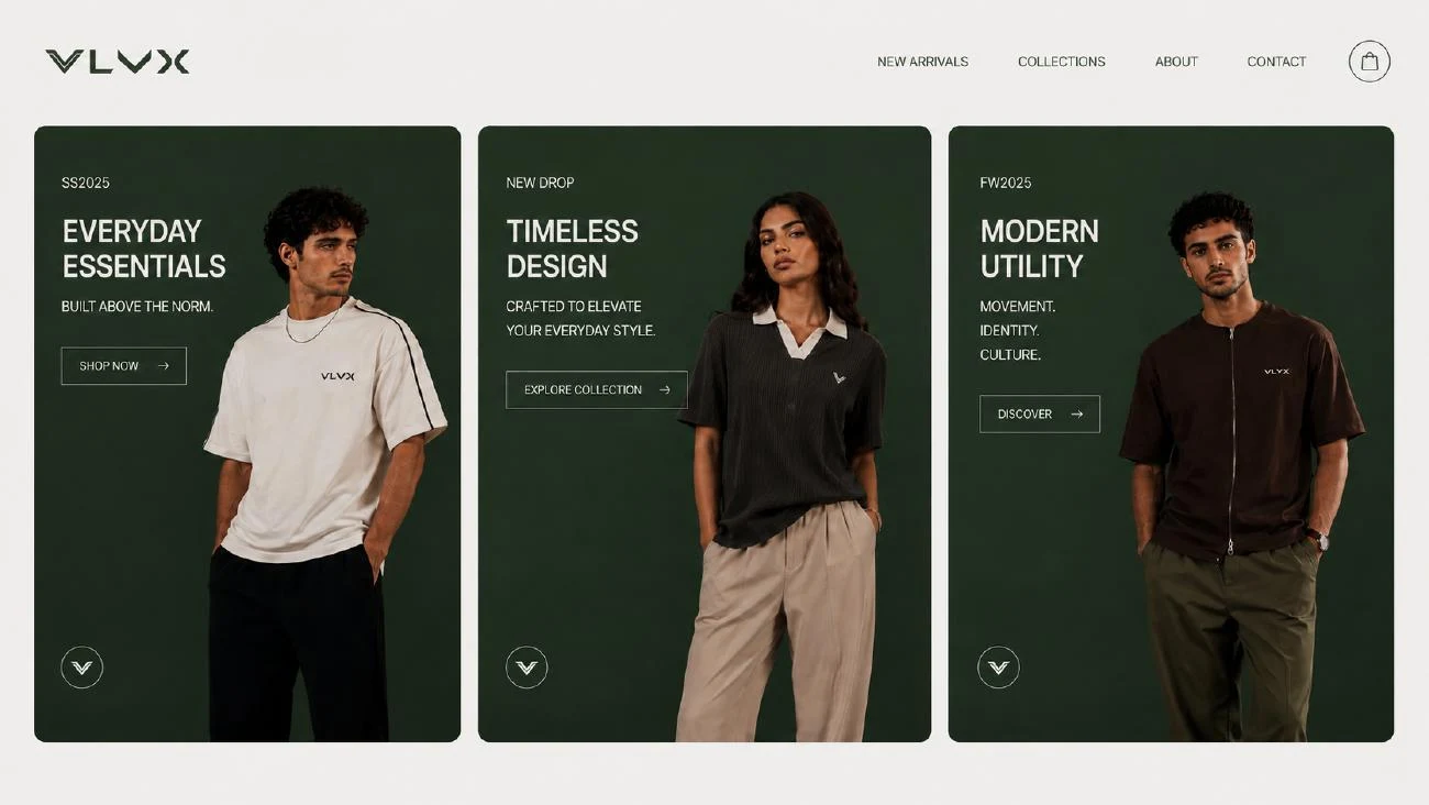 Website design direction: a product-led collection entry point.
