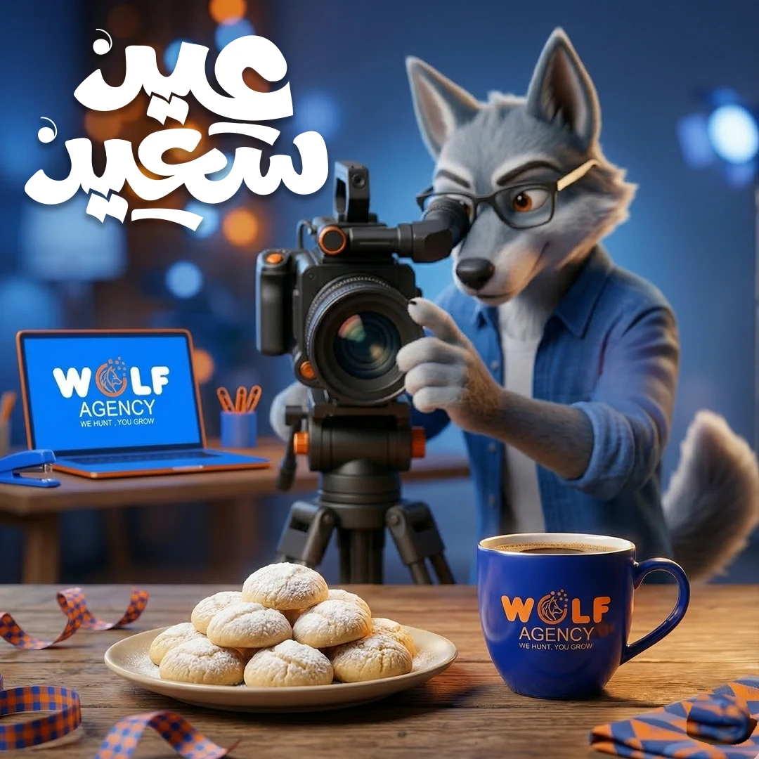 The recurring wolf character adapts to seasonal content.